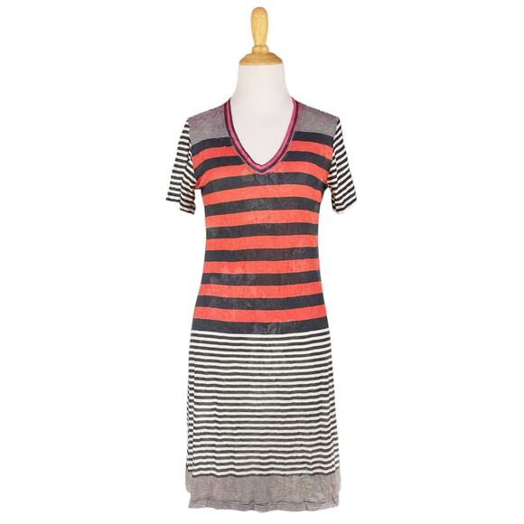 DAVID CLINE NWT Crushed Stripe Crinkled Short-Sleeve Tee Shirt Dress Size XS - Picture 1 of 7